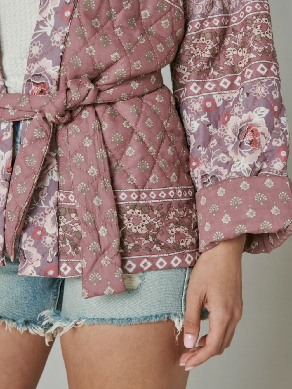 Lucky Brand Bohemian Quilted Kimono Wrap Jacket Oversized Size XS/S - Picture 10 of 10